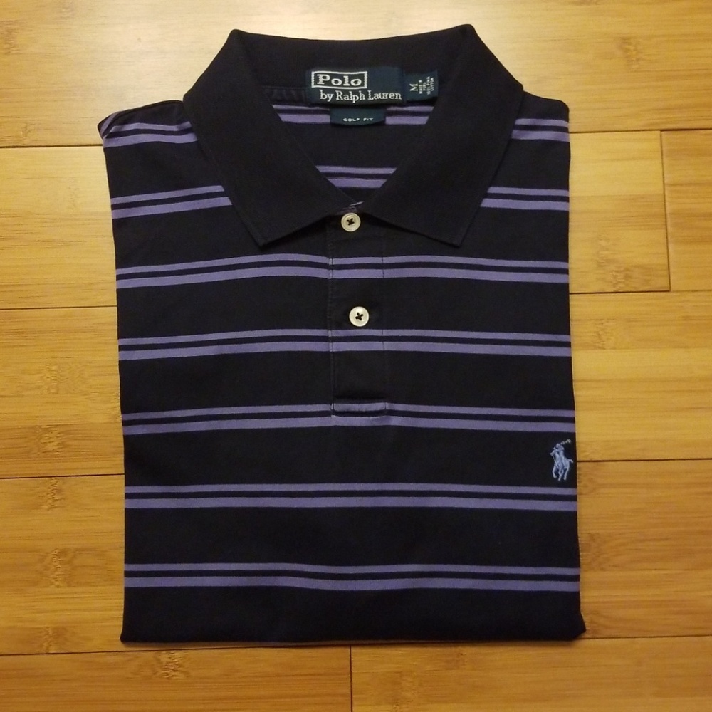 POLO BY RALPH LAUREN golf fit striped navy shirt M